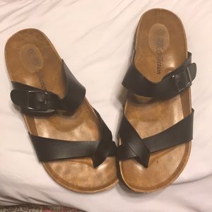 Slip on black sandals